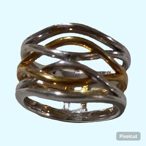 Two-Tone Gold and Silver Twisted Band Ring